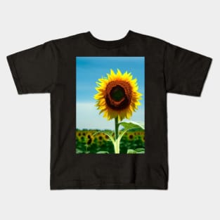 STYLISH SIMPLE SUNFLOWER WITH PALE BLUE SKY Kids T-Shirt